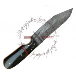 REBEL WOLF ALPHA COMMANDO TANTO DAMASCUS STEEL FORGED KNIFE BUFFALO HORN HANDLE